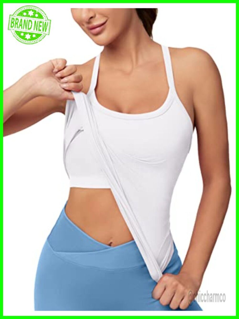 Seamless Racerback Tank Top Built-in Removable Bra Slim Fit Workout
